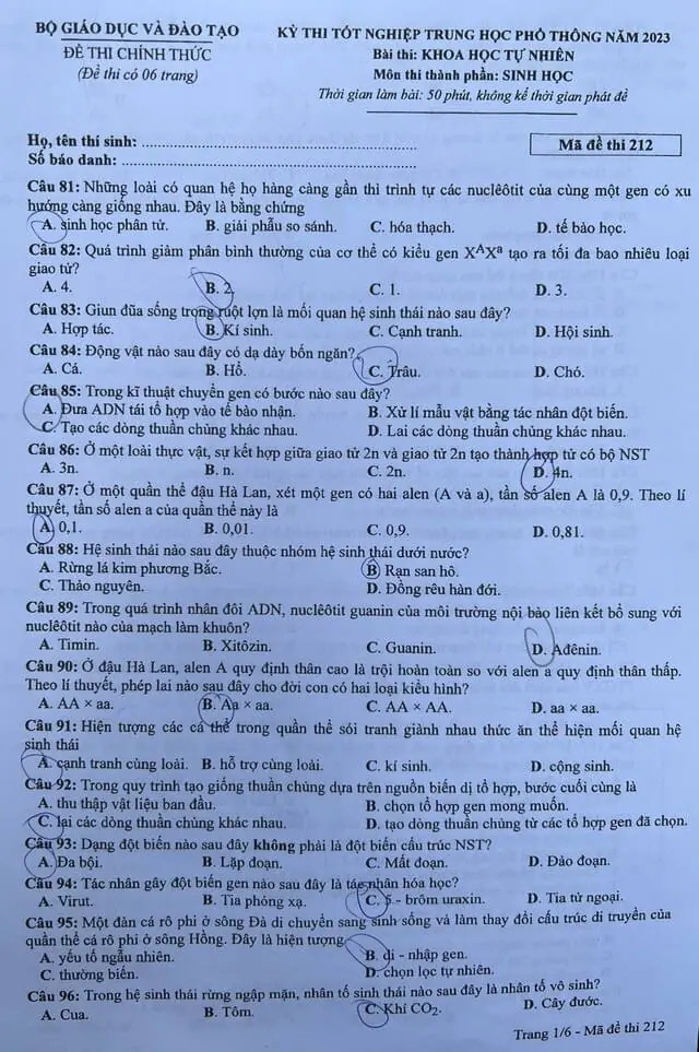 Bộ đề Sinh THPT Quốc gia 2023 (kèm lời giải chi tiết)