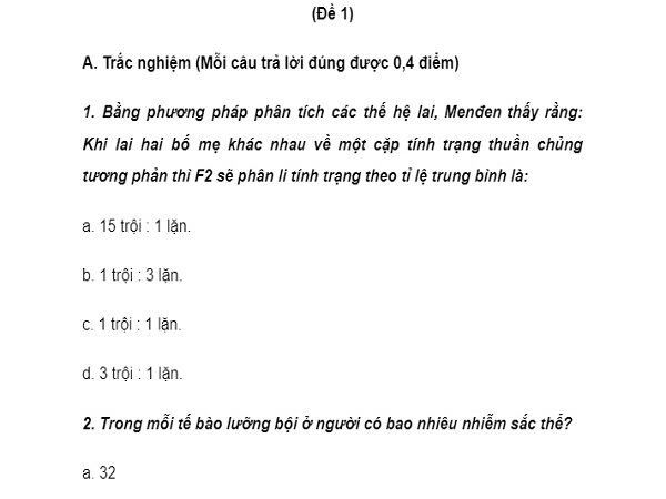 Tổng hợp đề thi giữa kì 1 Sinh 9 (Có hướng dẫn giải)