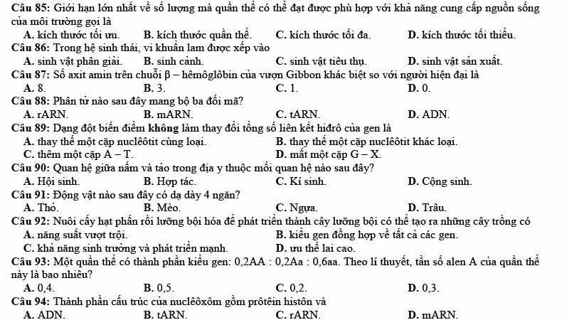 Tổng hợp đề thi thử môn sinh 2024 (kèm đáp án chi tiết)